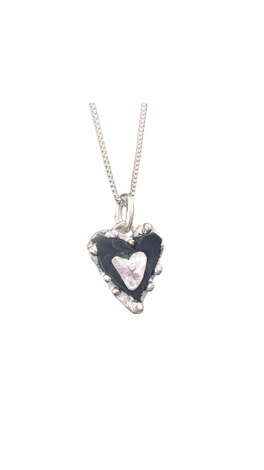 Leather hearts and silver necklace