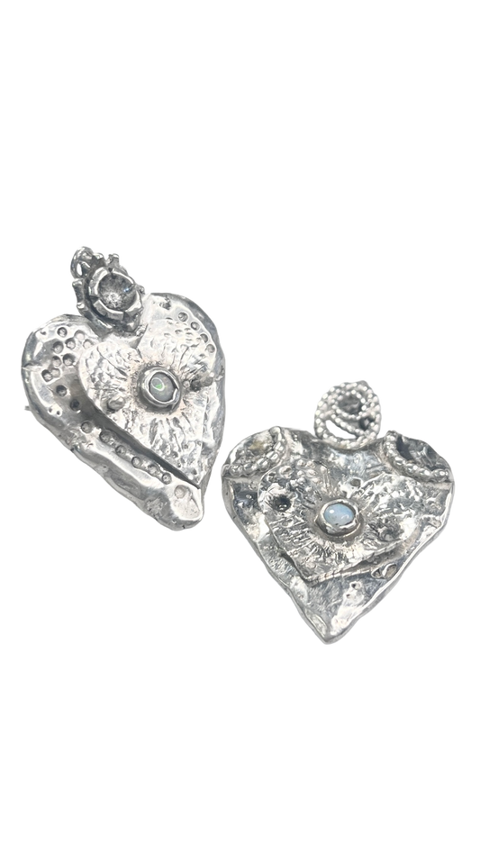 Opal silver heart pendants