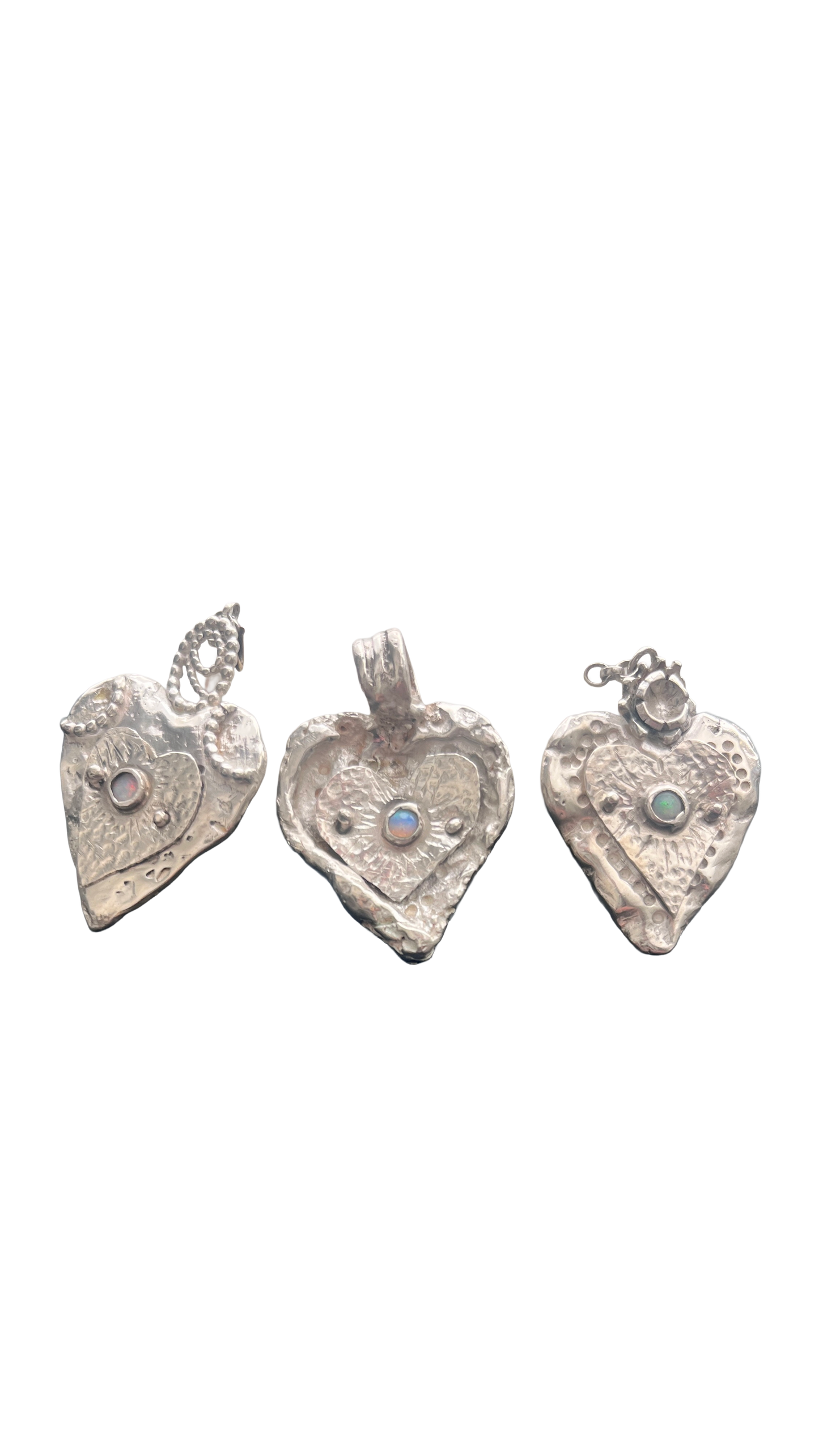 Opal silver heart pendants