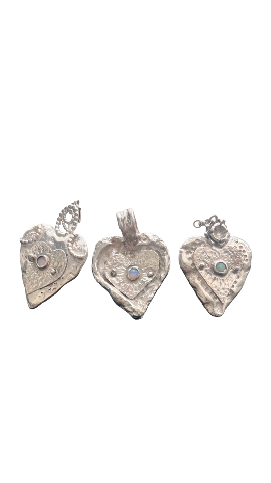 Opal silver heart pendants